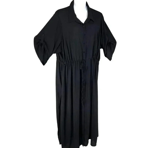 Torrid Womens 5X L Black Button-Up 3/4 Sleeve Maxi Dress Side Slits Whimsigoth - Picture 5 of 16